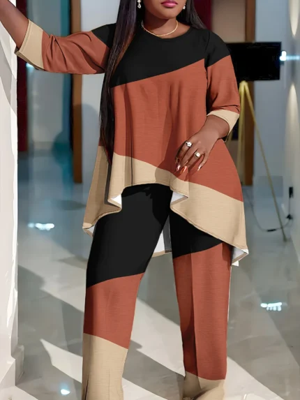Plus size Chic Colorblock Set