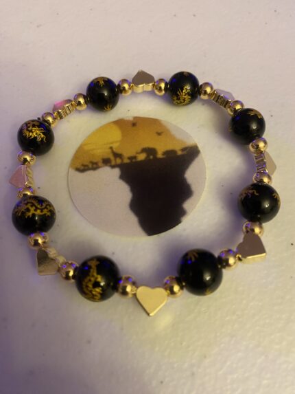 Embrace Exotic Elegance with this Black and Gold Jade Bracelet!