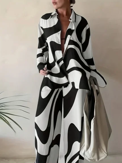 Plus-Size Bold Black & White Print Two-Piece Set