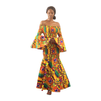 Embrace Vibrancy: Step Out in Our Stunning Kente Print Gown!